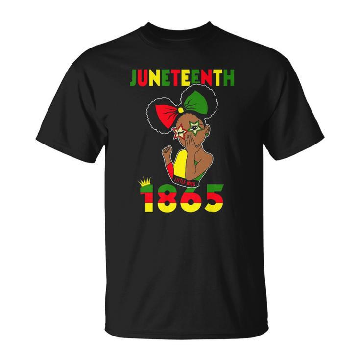 Cute Black Messy Bun Juneteenth Celebrating 1865 Girls Kids Unisex T-Shirt