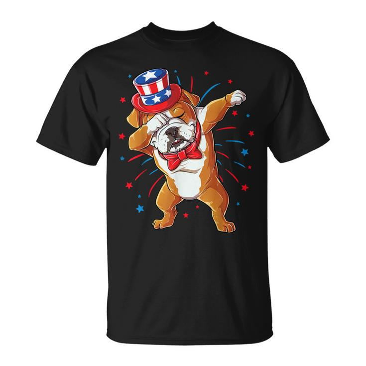 Dabbing English Bulldog 4Th Of July T  Men Usa Flag  Unisex T-Shirt
