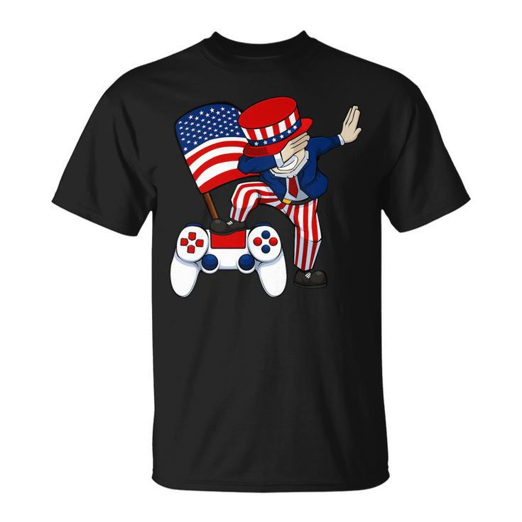 Dabbing Patriotic Gamer 4Th Of July Video-Game Controller T-Shirt Unisex T-Shirt