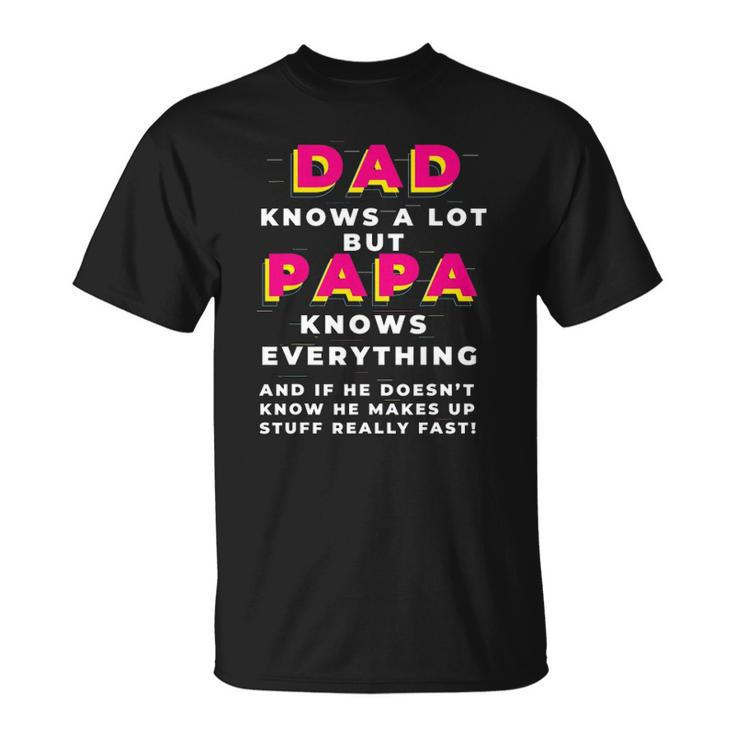 Dad Knows A Lot But Papa Knows Everything Funny Fathers Day Unisex T-Shirt