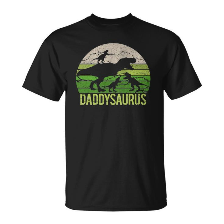 Daddy Dinosaur Daddysaurus 3 Three Kids Gift Dad Christmas Unisex T-Shirt
