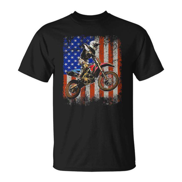 Dirt Bike American Flag Motocross Biker 4Th Of July Mens Unisex T-Shirt