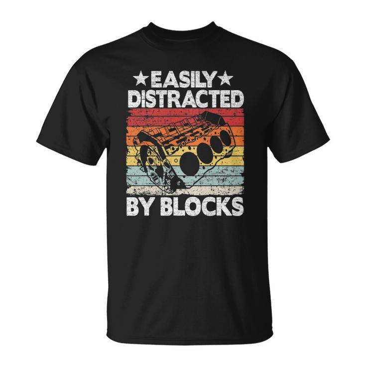 Easily Distracted By Blocks Racing Car Parts Funny Mechanic Unisex T-Shirt