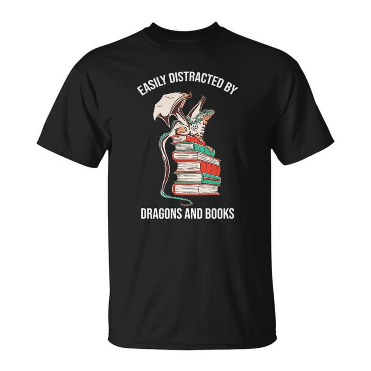 Easily Distracted By Dragons And Books Lover Funny Unisex T-Shirt