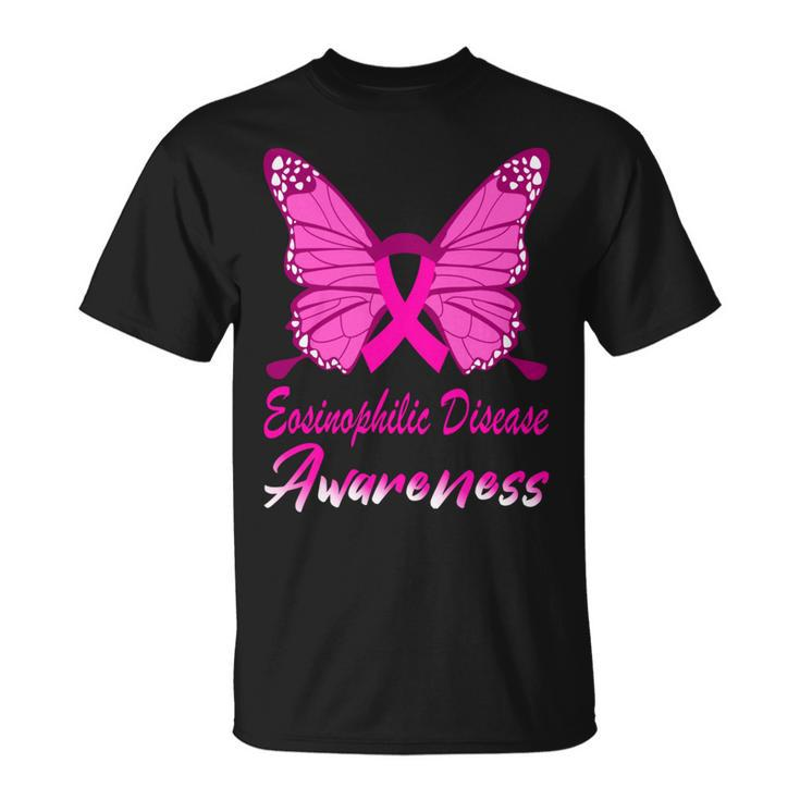 Eosinophilic Disease Awareness Butterfly  Pink Ribbon  Eosinophilic Disease  Eosinophilic Disease Awareness Unisex T-Shirt