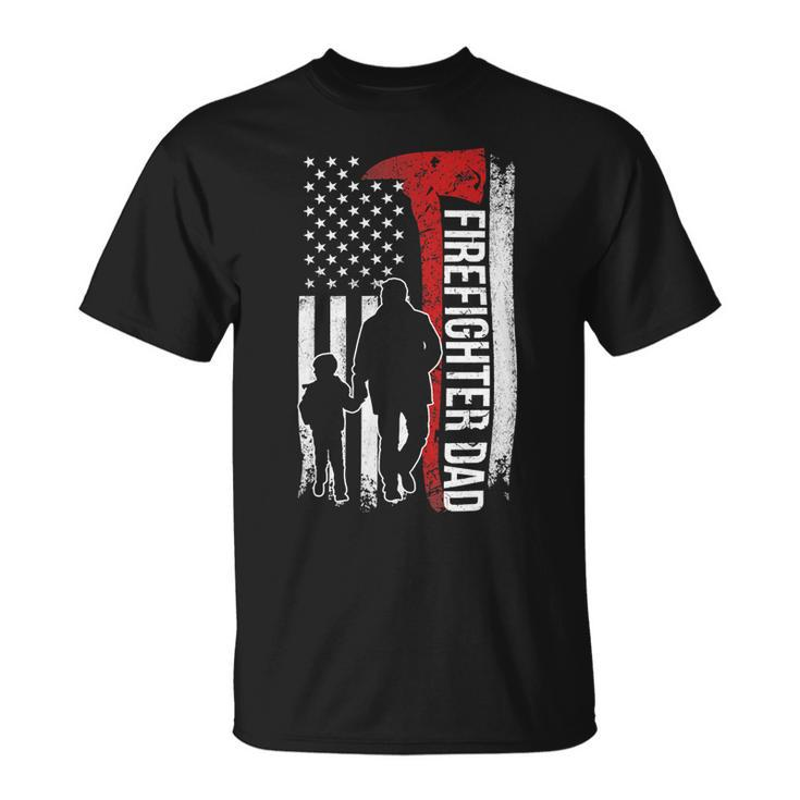 Father Grandpa Day Firefighter Dad America Flag For Hero 375 Family Dad Unisex T-Shirt