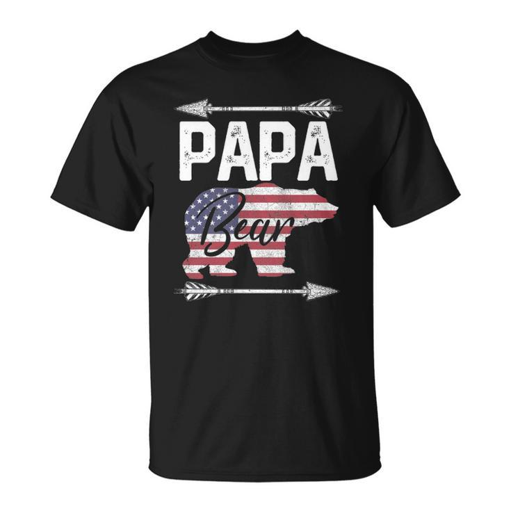 Fathers Day Gift Papa Bear Dad Grandpa Usa Flag July 4Th Unisex T-Shirt