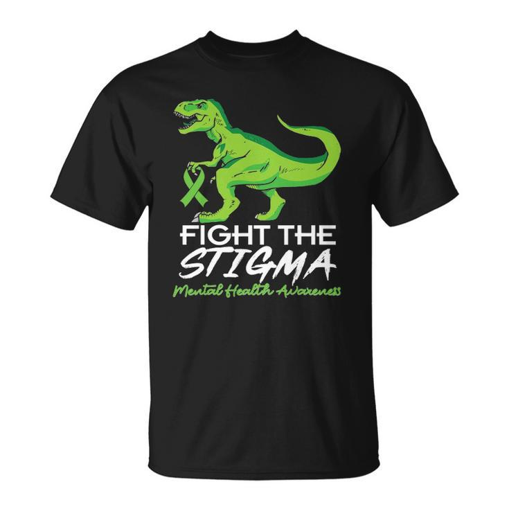 Fight Stigma Mental Health Awareness Lime Green Dinosaur Unisex T-Shirt