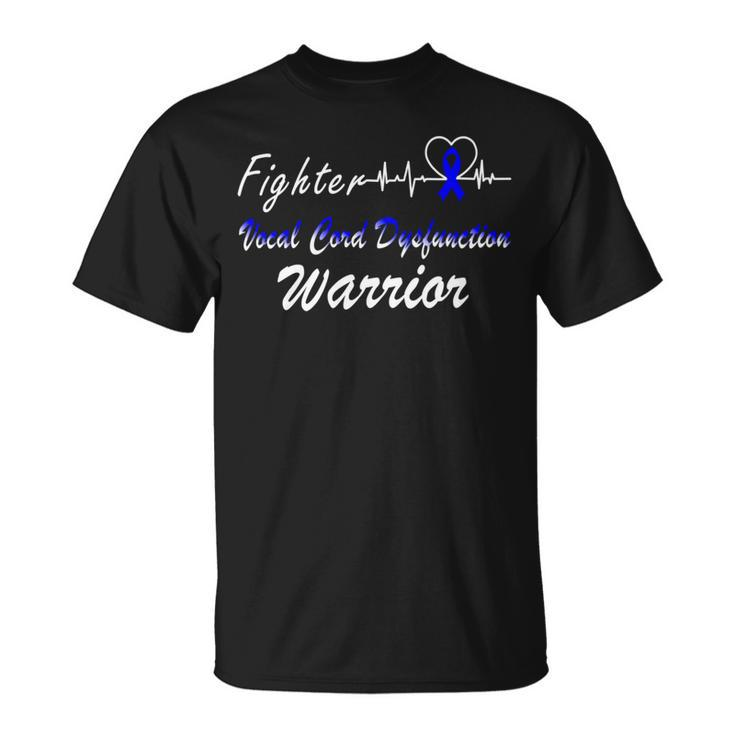 Fighter Vocal Cord Dysfunction Warrior Heartbeat  Blue Ribbon  Vcd Vocal Cord Dysfunction Awareness Unisex T-Shirt