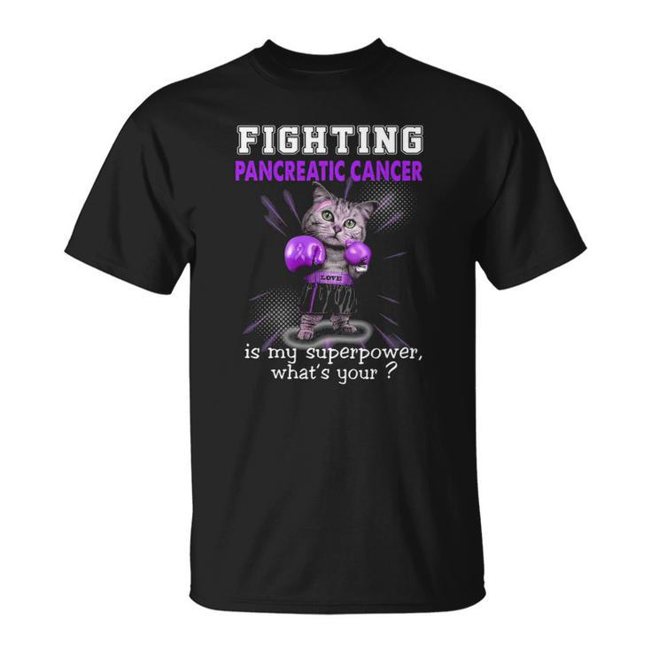 Fighting Cat Pancreatic Cancer Awareness Unisex T-Shirt