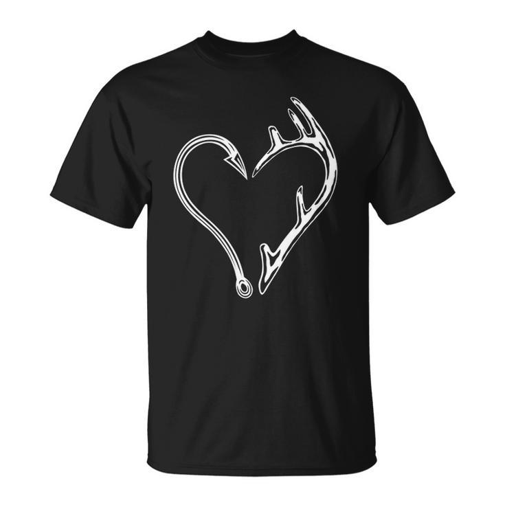 Fishing Hook And Deer Antlers Funny Fishing Lover Hunting  Unisex T-Shirt