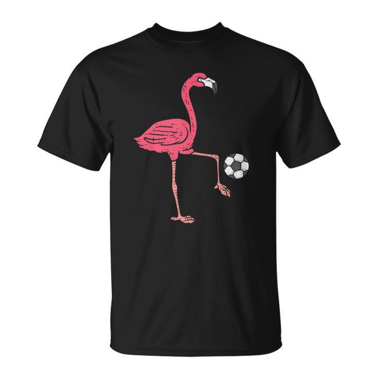 Flamingo Playing Soccer Football Player Men Women Kids Unisex T-Shirt