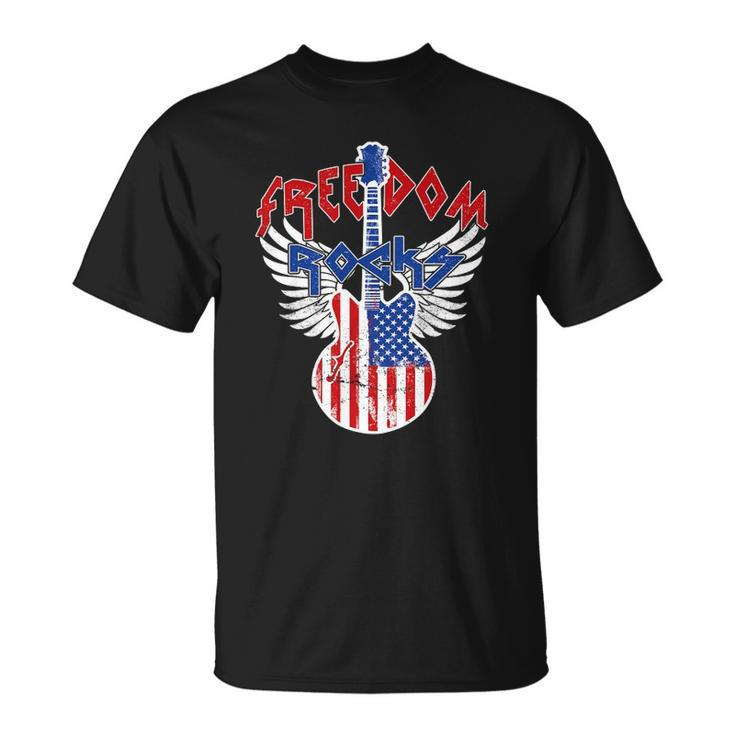 Freedom Rocks 4Th Of July Patriotic Usa Flag Rock Guitar Unisex T-Shirt