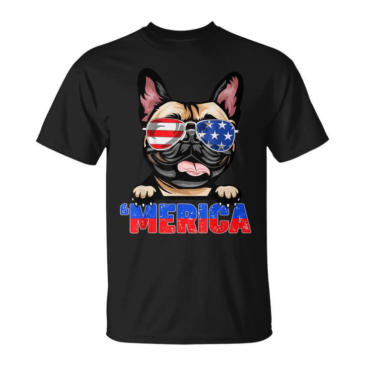 French Bulldog Frenchie Merica Wear Sunglasses 4Th Of July  Unisex T-Shirt