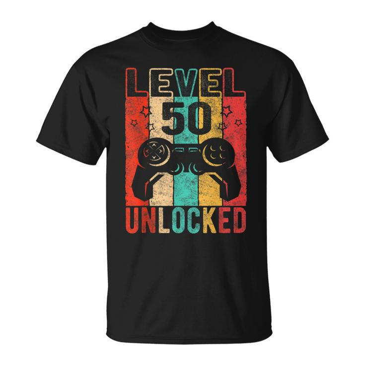 Fun 50Th Birthday Level 50 Unlocked Retro Graphic Birthday  Unisex T-Shirt