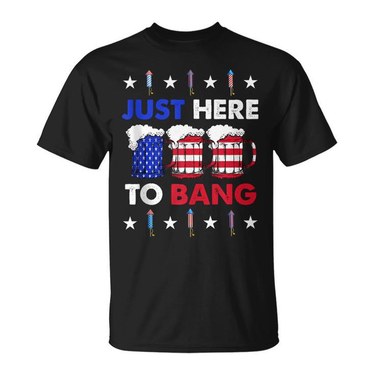 Funny Beer Us Flag  4Th Of July Im Just Here To Bang  Unisex T-Shirt