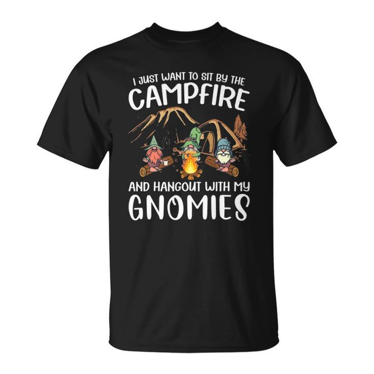 Funny Camping Gnome Hangout With My Gnomies Campfire Unisex T-Shirt