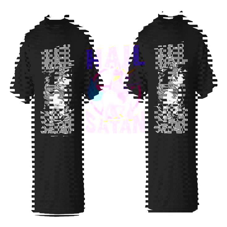 Funny Hail Satan Unicorn Rainbow Satanic Heavy Metal Pun Unisex T-Shirt