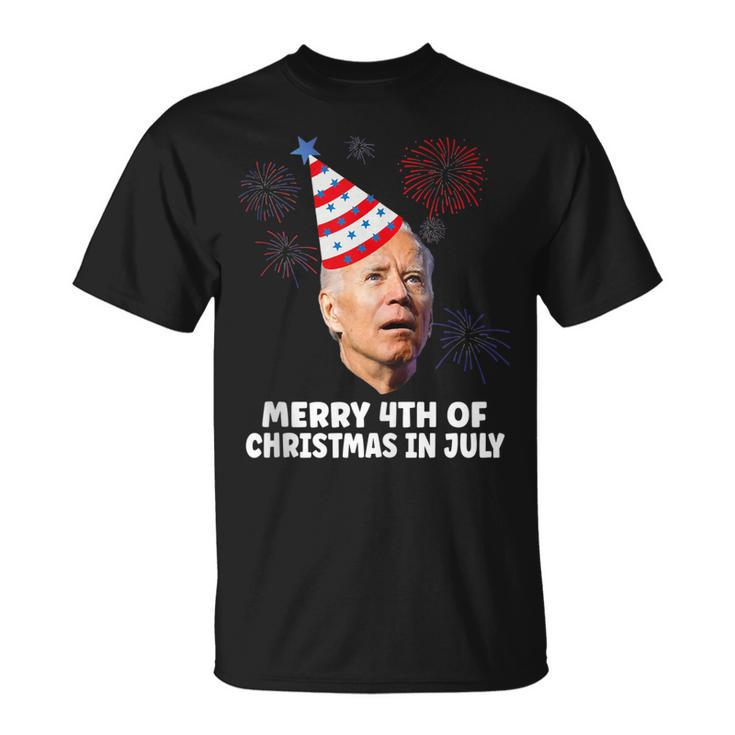 Funny Joe Biden Merry 4Th Of Christmas In July Usa Flag  Unisex T-Shirt