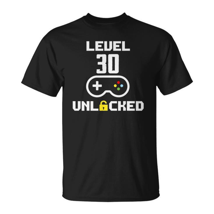 Funny Level 30 Unlocked Video Gamer 30Th Birthday Gifts Unisex T-Shirt