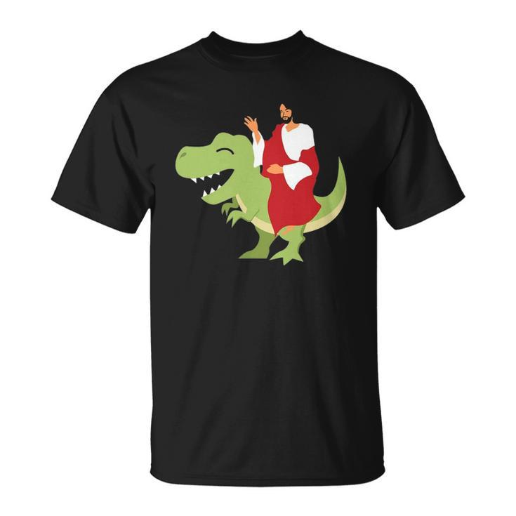 Funny Parody Jesus Riding Dinosaur Cute Meme Dino Gift Unisex T-Shirt