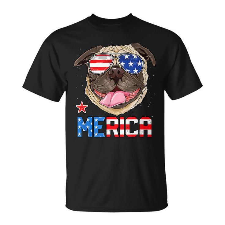 Funny Pug 4Th Of July Merica Mens Womens Kids American Flag  Unisex T-Shirt