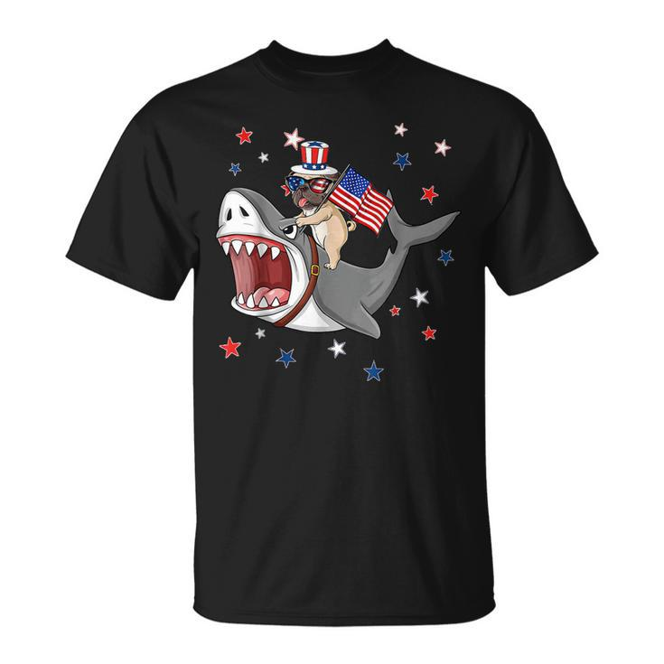Funny Pug Shark 4Th Of July Dog Mom Dad Puppy Lover  Unisex T-Shirt