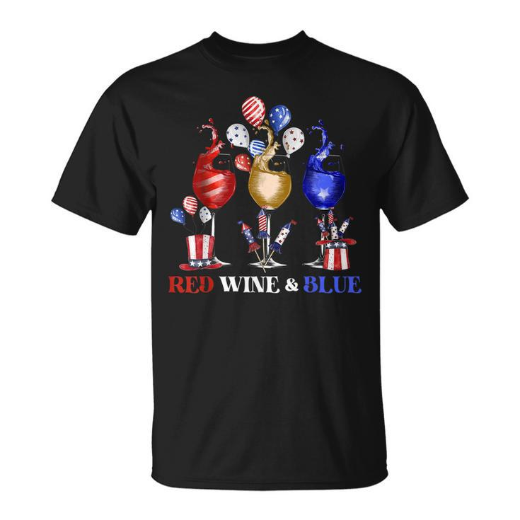 Funny Wine Glasses 4Th Of July Red White And Blue Firework  Unisex T-Shirt