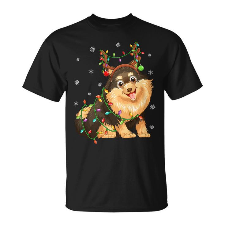 Funny Xmas Lighting Reindeer Hat Pomeranian Dog Christmas T-Shirt Unisex T-Shirt