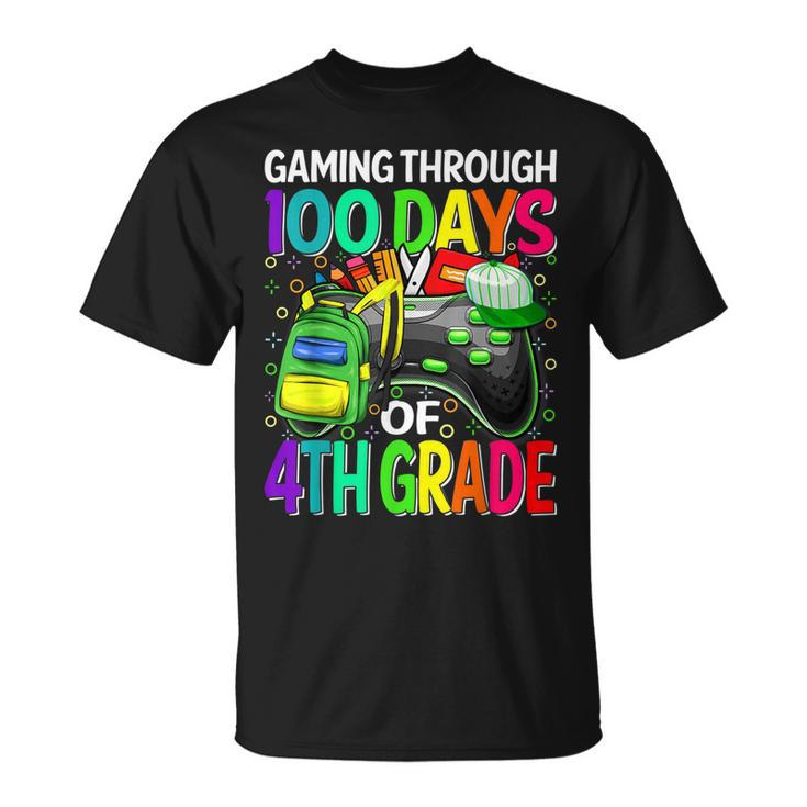 Gaming Through 100 Days Of 4Th Grade Video Game Boys  Unisex T-Shirt