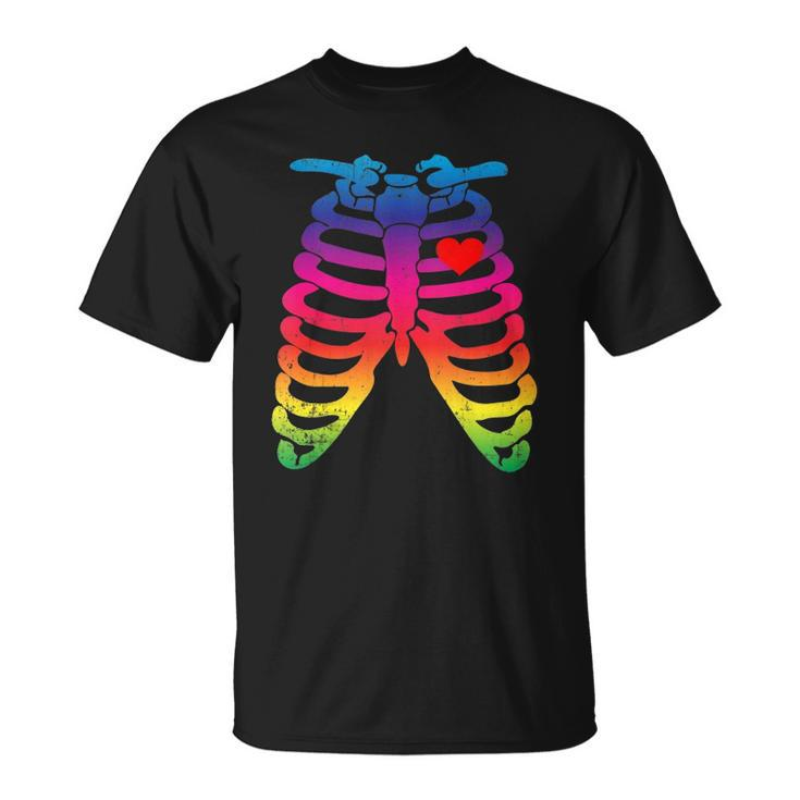 Gay Rainbow Pride Lgbt Halloween Skeleton Design  Unisex T-Shirt