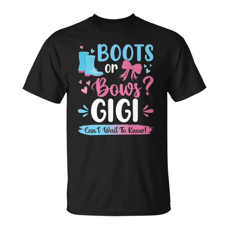Gender Reveal Boots Or Bows Gigi Matching Baby Party Unisex T-Shirt