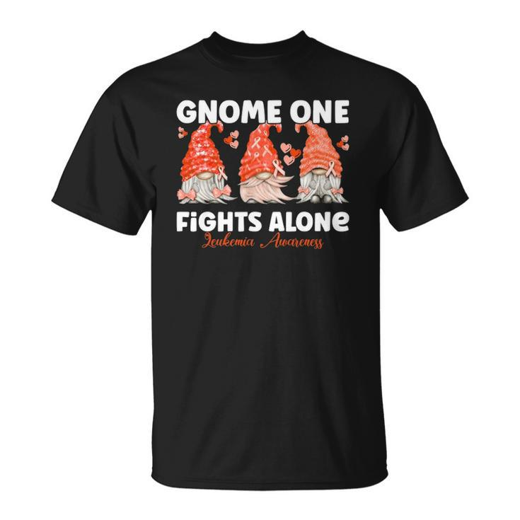 Gnome One Fights Alone Orange Leukemia Awareness Unisex T-Shirt