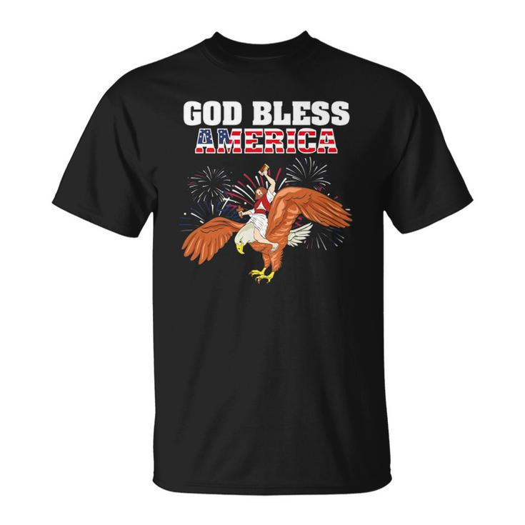 God Bless America  Jesus Riding A Bald Eagle Unisex T-Shirt