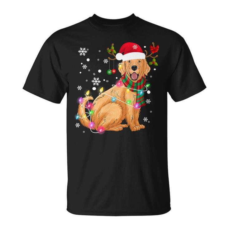 Golden Retriever Dog Wear Santa Hat Reindeer Horn Christmas Unisex T-Shirt