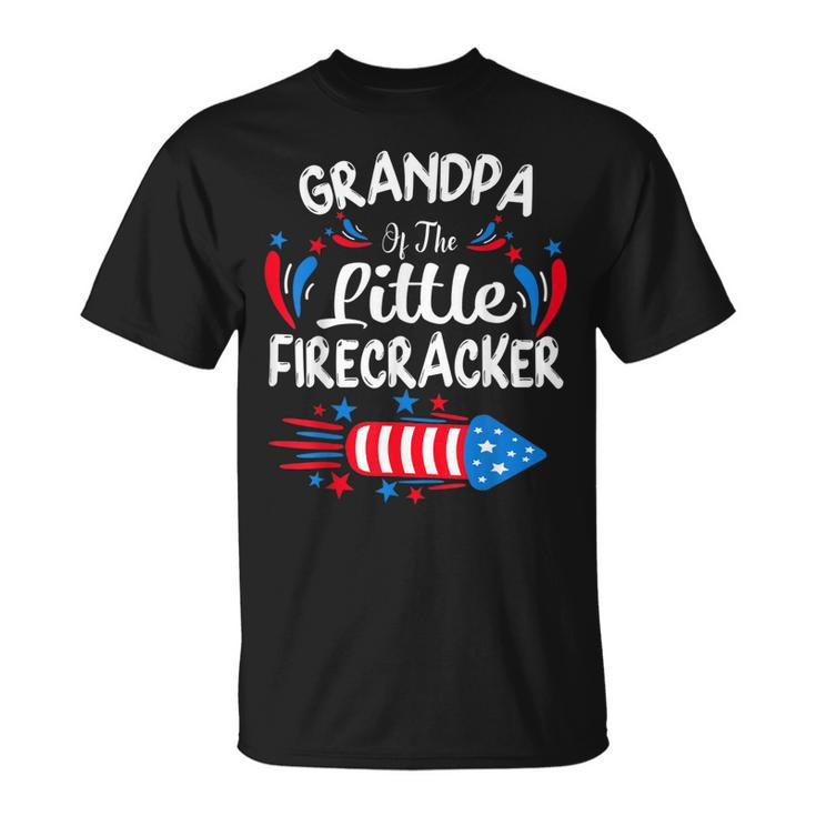 Grandpa Of The Little Firecracker 4Th Of July Birthday Party  Unisex T-Shirt