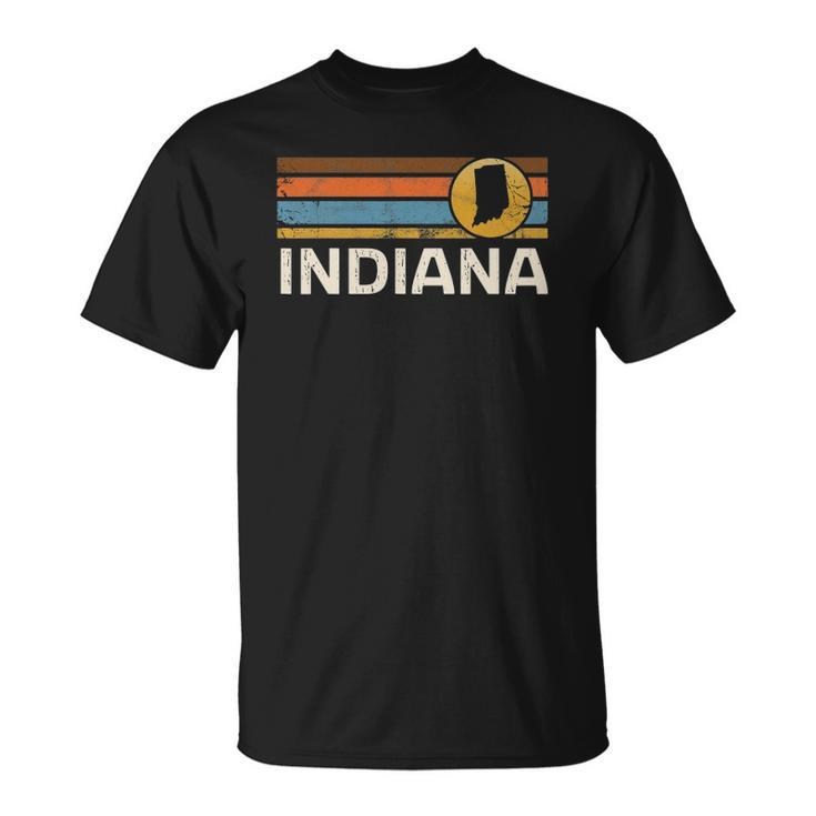 Graphic Tee Indiana Us State Map Vintage Retro Stripes Unisex T-Shirt