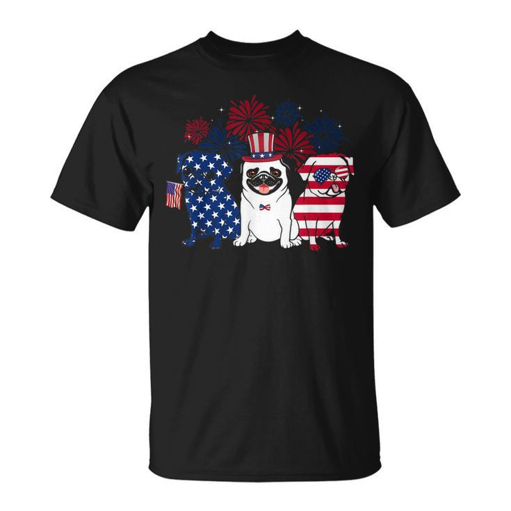 Happy 4Th July Three Blue White Pug And Red  Unisex T-Shirt