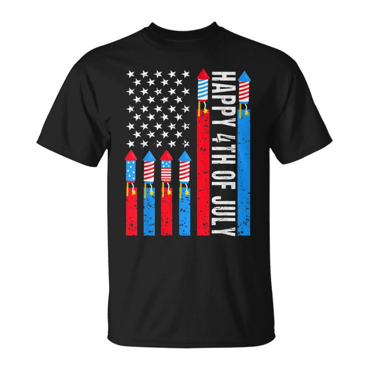 Happy 4Th Of July American Flag Fireworks Patriotic Outfits  Unisex T-Shirt