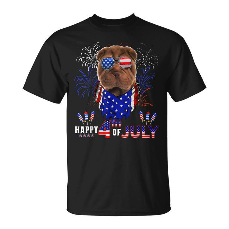 Happy 4Th Of July American Flag Shar Pei Sunglasses  Unisex T-Shirt