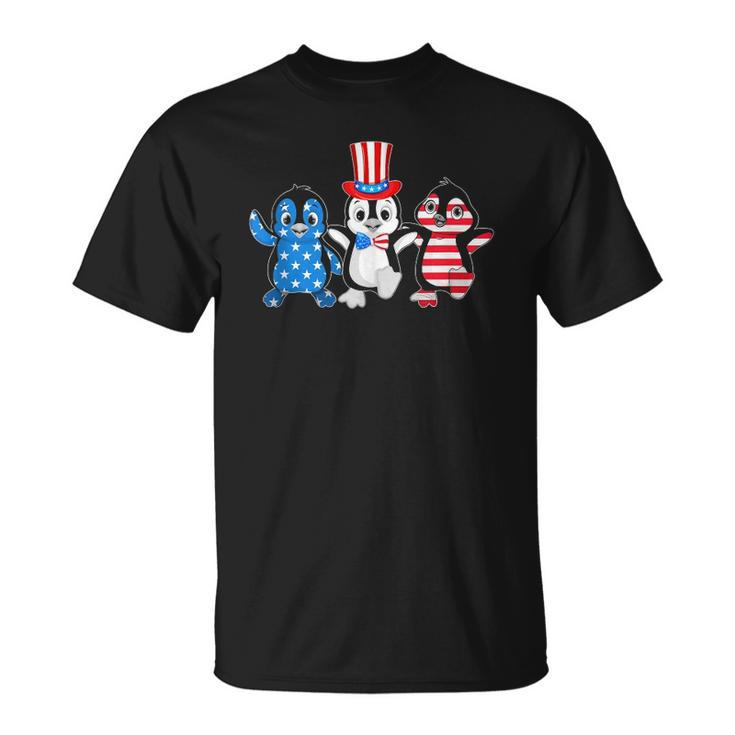 Happy Fourth Of July Patriotic Animals Penguin Usa Flag  Unisex T-Shirt