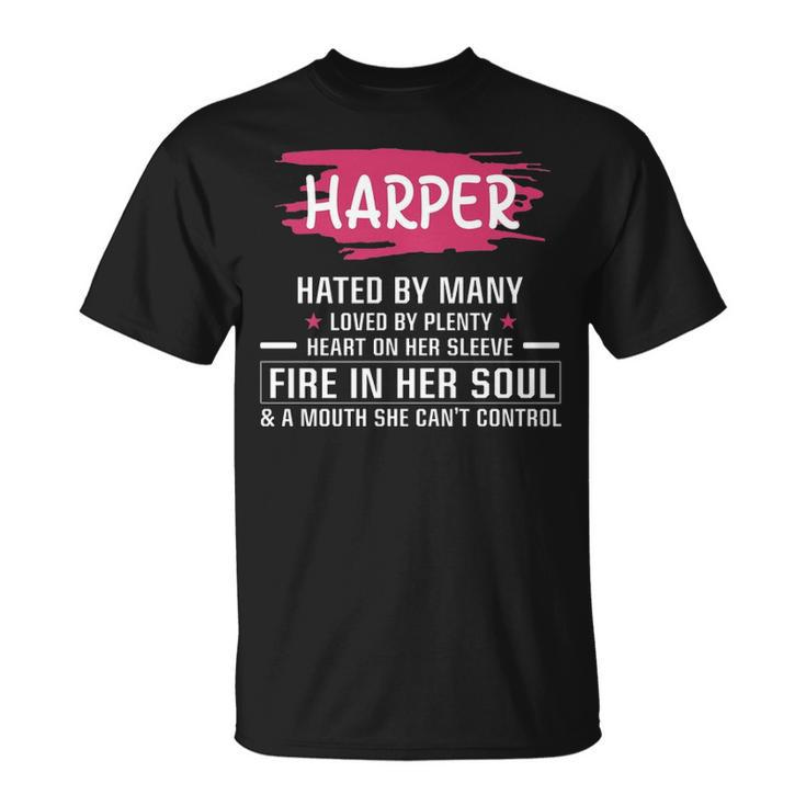 Harper Name Harper Hated By Many Loved By Plenty Heart On Her Sleeve T-Shirt