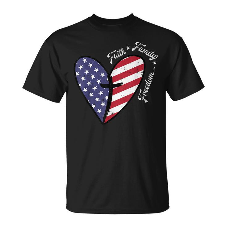 Heart Cross Faith Fourth 4Th Of July Patriotic Christians  Unisex T-Shirt