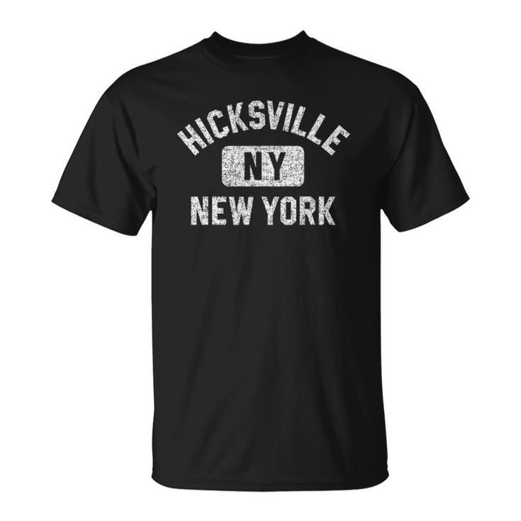 Hicksville Ny New York Gym Style Distressed White Print Unisex T-Shirt