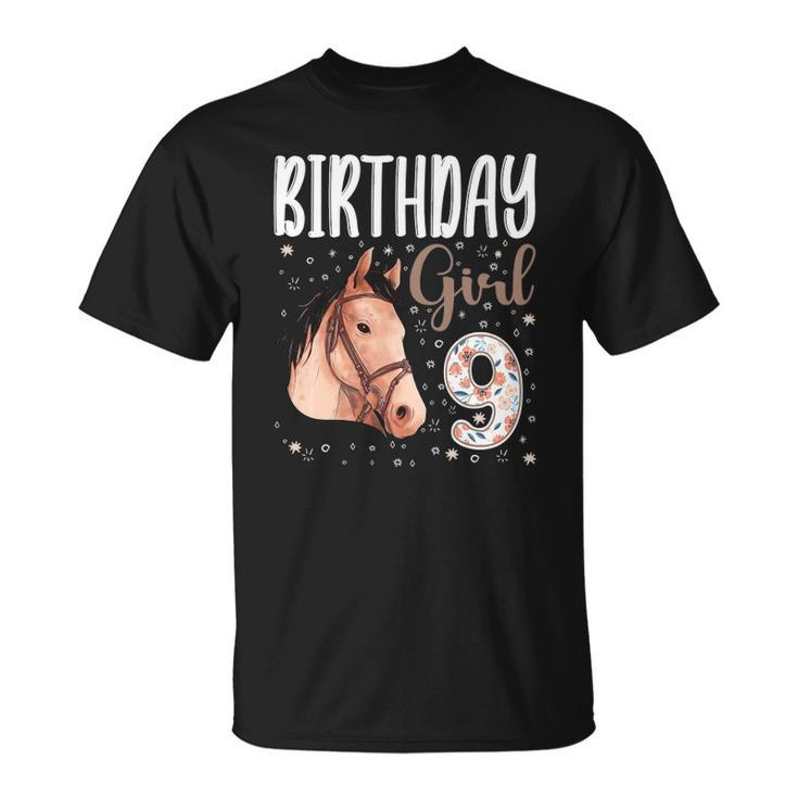 Horse Animal Lovers 9Th Birthday Girl B-Day 9 Years Old Unisex T-Shirt