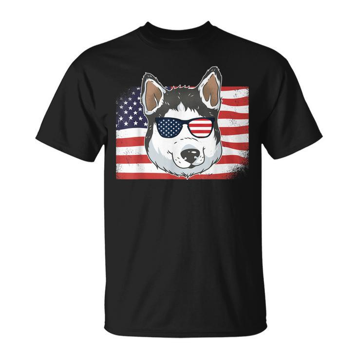 Husky Dad & Mom American Flag 4Th Of July Usa Siberian Husky  Unisex T-Shirt