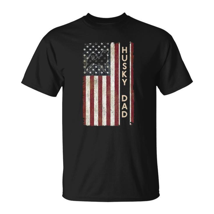 Husky Dad Dog American Flag Fathers Day Gift Men Unisex T-Shirt