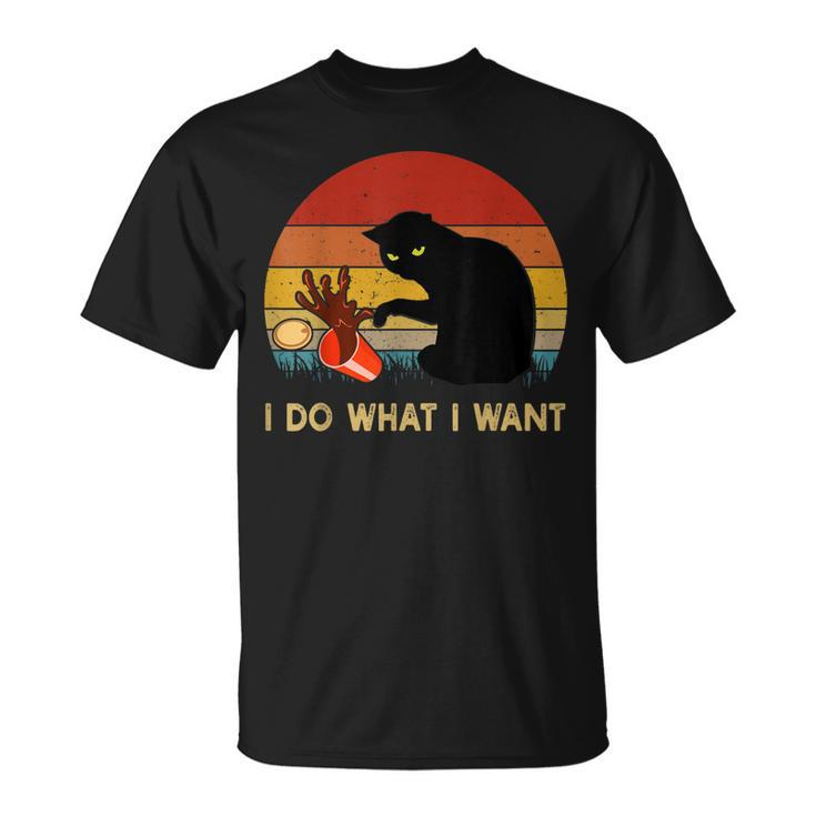 I Do What I Want Funny Black Cat Gifts For Women Men Vintage  Unisex T-Shirt