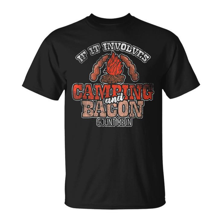 If It Involves Camping & Bacon Bbq Distressed T-shirt
