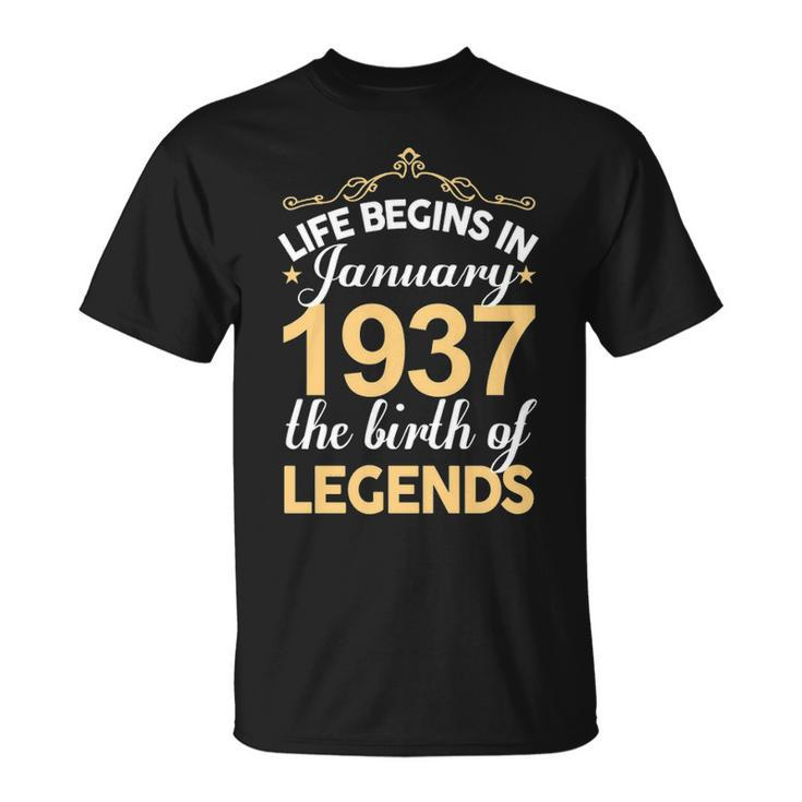 January 1937 Birthday Life Begins In January 1937 V2 T-Shirt